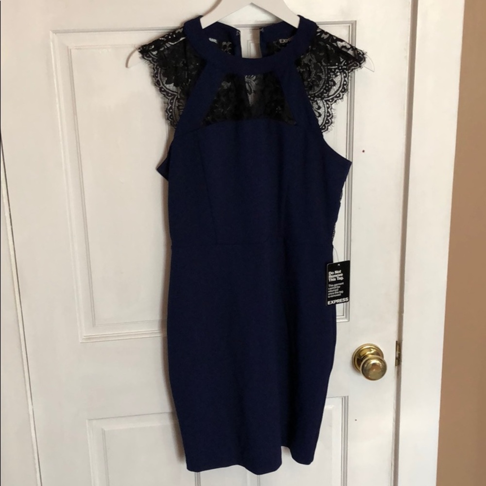 Express Blue with black lace dress